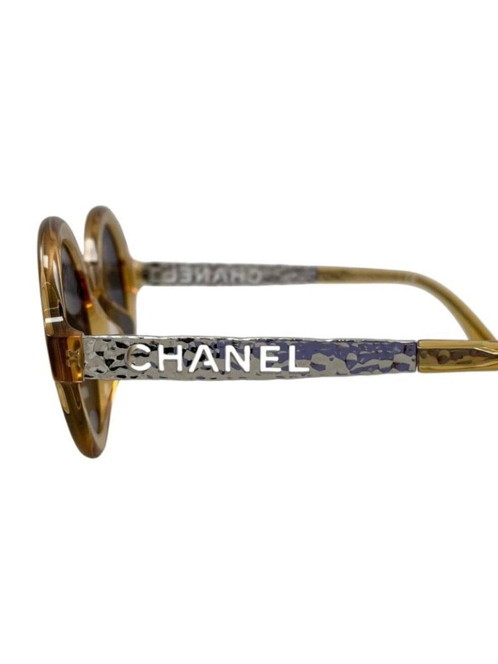 Chanel Sunglasses Clear Frame Logo Brown Silver Eyewear - Picture 6 of 8